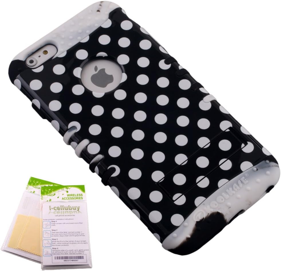 For Apple iPhone 6 Plus (5.5) Black & White Polka Dots Snap-on on Black & White Marble Skin KoolKase Rocker 2 in 1 Hybrid Case Cover With 2 Screen Protector Films