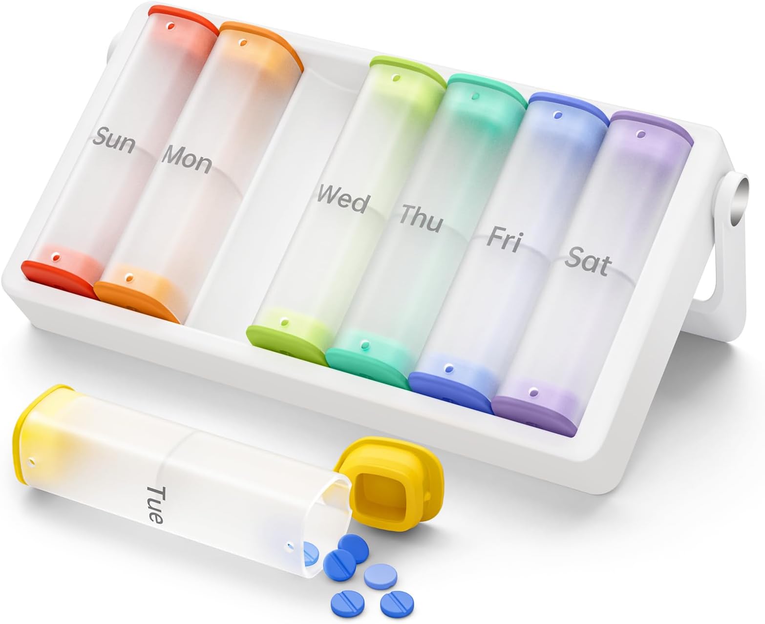 Weekly Pill Box 7 Day 2 Times a Day, KOVIUU Travel Pill Organiser Am Pm, Daily Tablet Organiser Dispenser, Portable Medication Organizer, Large Holder Container for Medicine Vitamin, Translucent-White