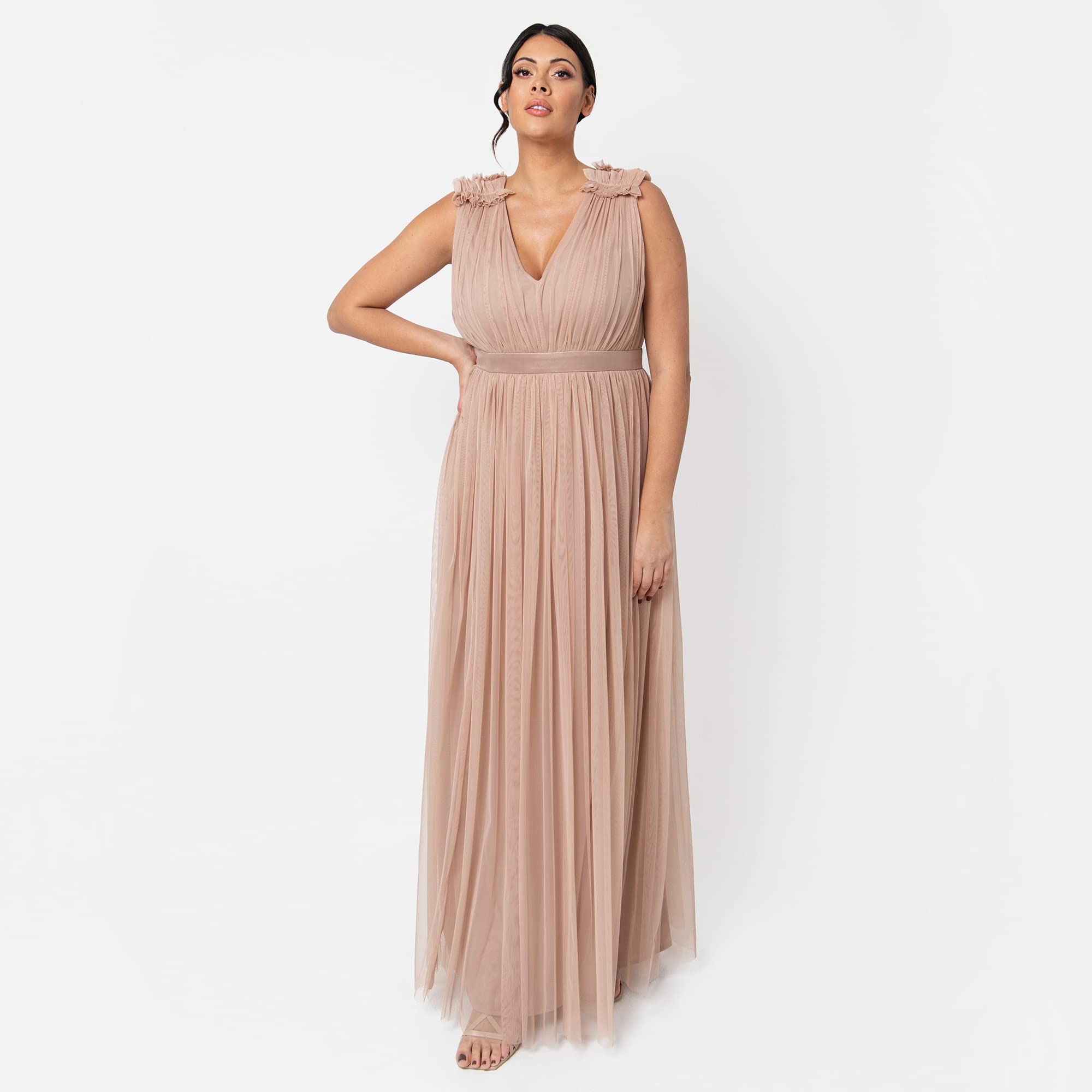 Maya Deluxe Maya Deluxe Maxi Dress with Ruffle Shoulder Detail Robe de Demoiselle d'honneur Femme