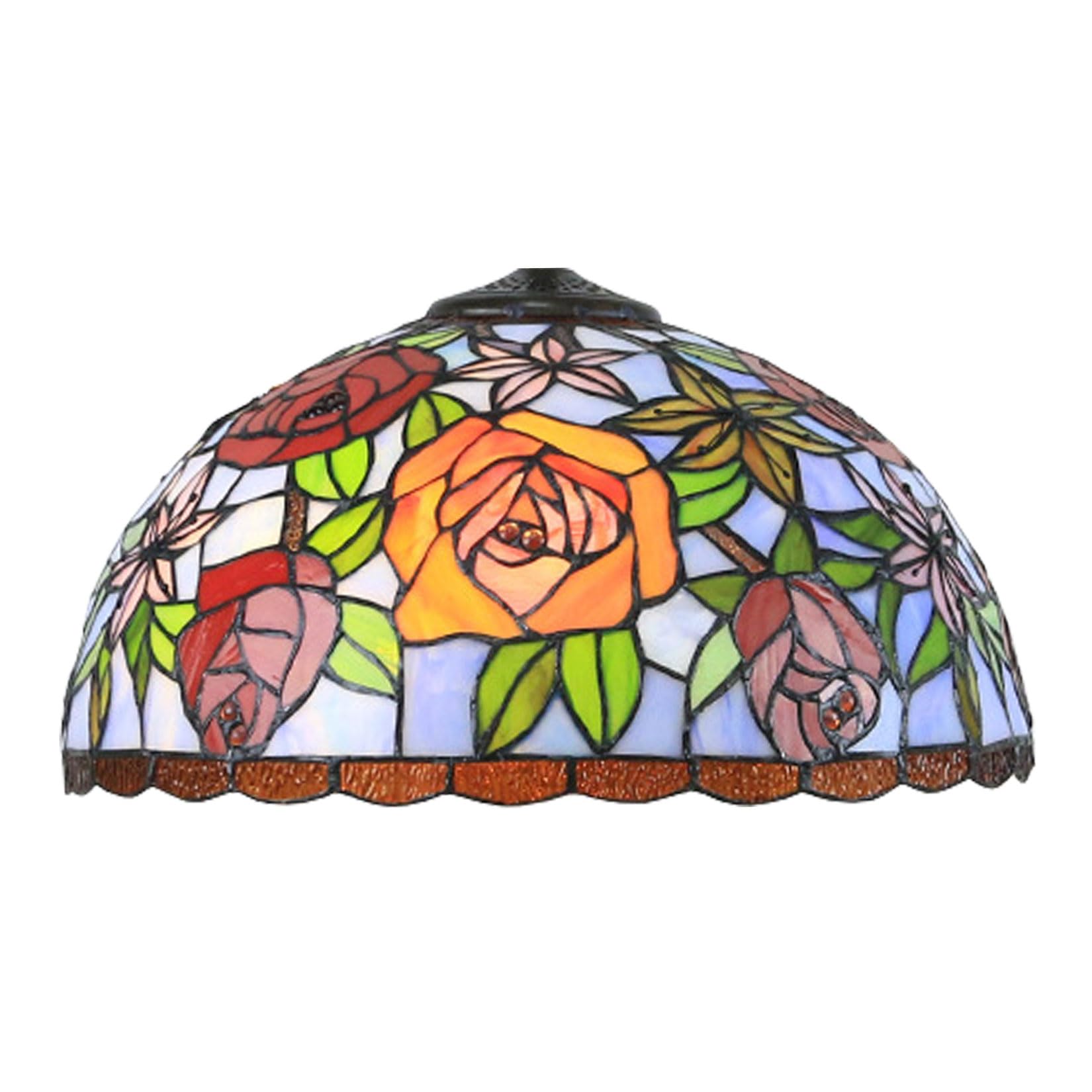 SaryEdge Tiffany Style Stained Glass Lamp Shade Replacement Only 16X9 Inch Rose Lily Lampshades Only with Cap Fit for Bedside Reading Lamp Study Light Kitchen Lamp Dining Room Lamp Flo，B