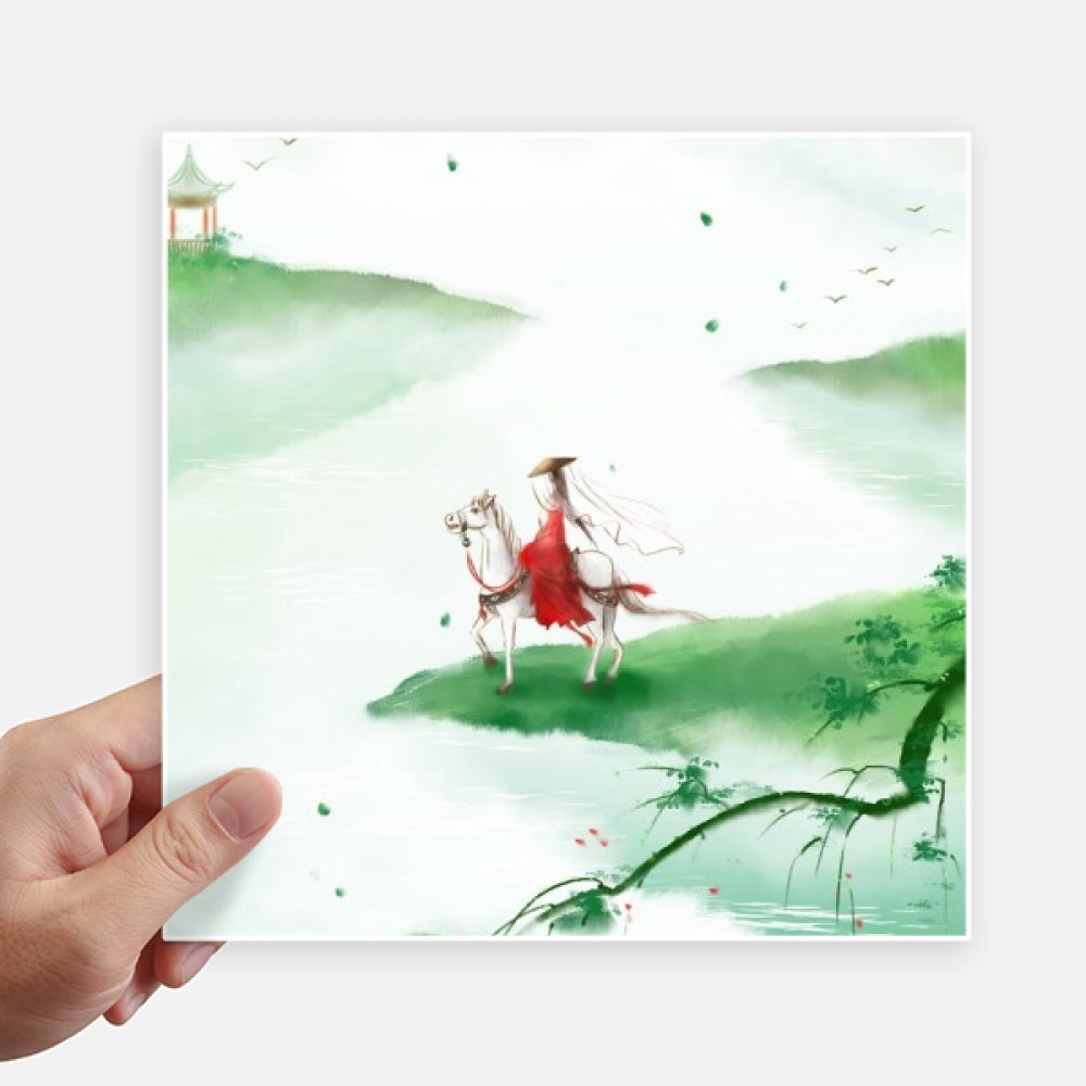Cheval aquarelle chinoise autocollant carré pour personnaliser ordi et moto