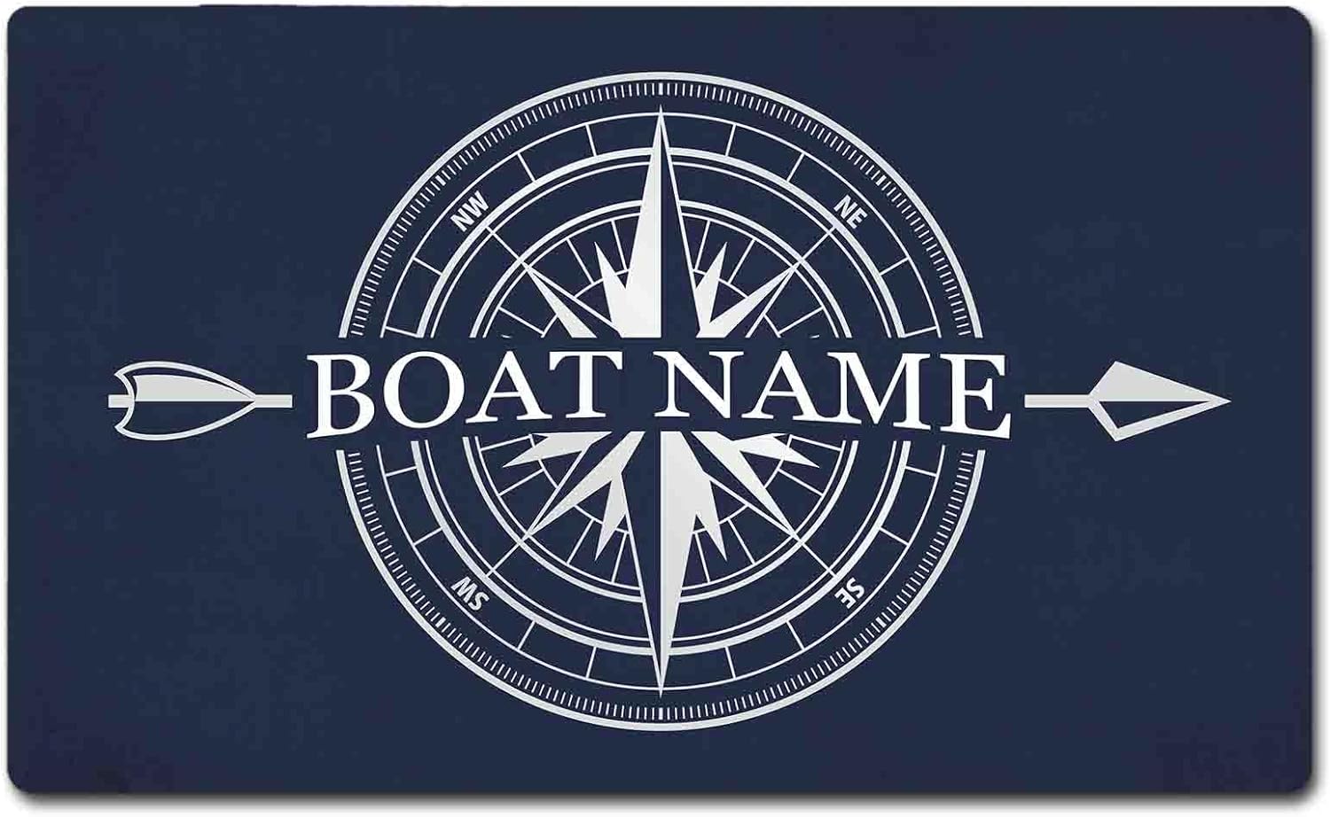 Personalized Boat Name Doormat Custom Door Mats Nautical Compass Entrance Floor Mat Non-Slip Rubber Backing Indoor Outdoor Welcome Rug Decorative New Home Closing Gift