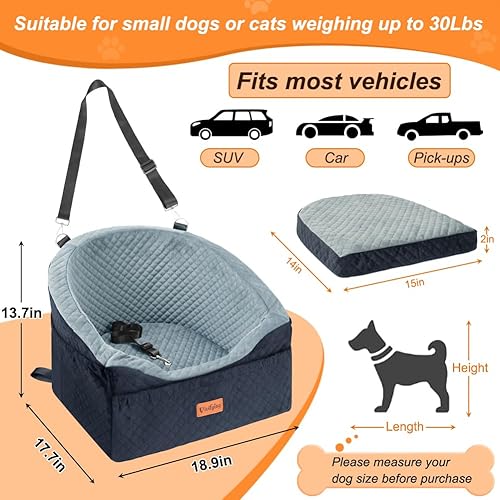 Miniatura 2 de Vivifying Asiento de automóvil para perros pequeños y medianos, asiento elevador desmontable y lavable para mascotas de hasta 30 libras, cama de