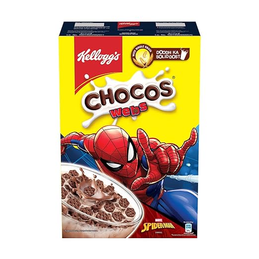 Kellogg's Chocos Webs 300g with Whole Grain| With Spiderman Cut Out Mask | Source of Calcium, High in Protein, with 10 Essential Vitamins & Minerals | Breakfast Cereal for Kids
