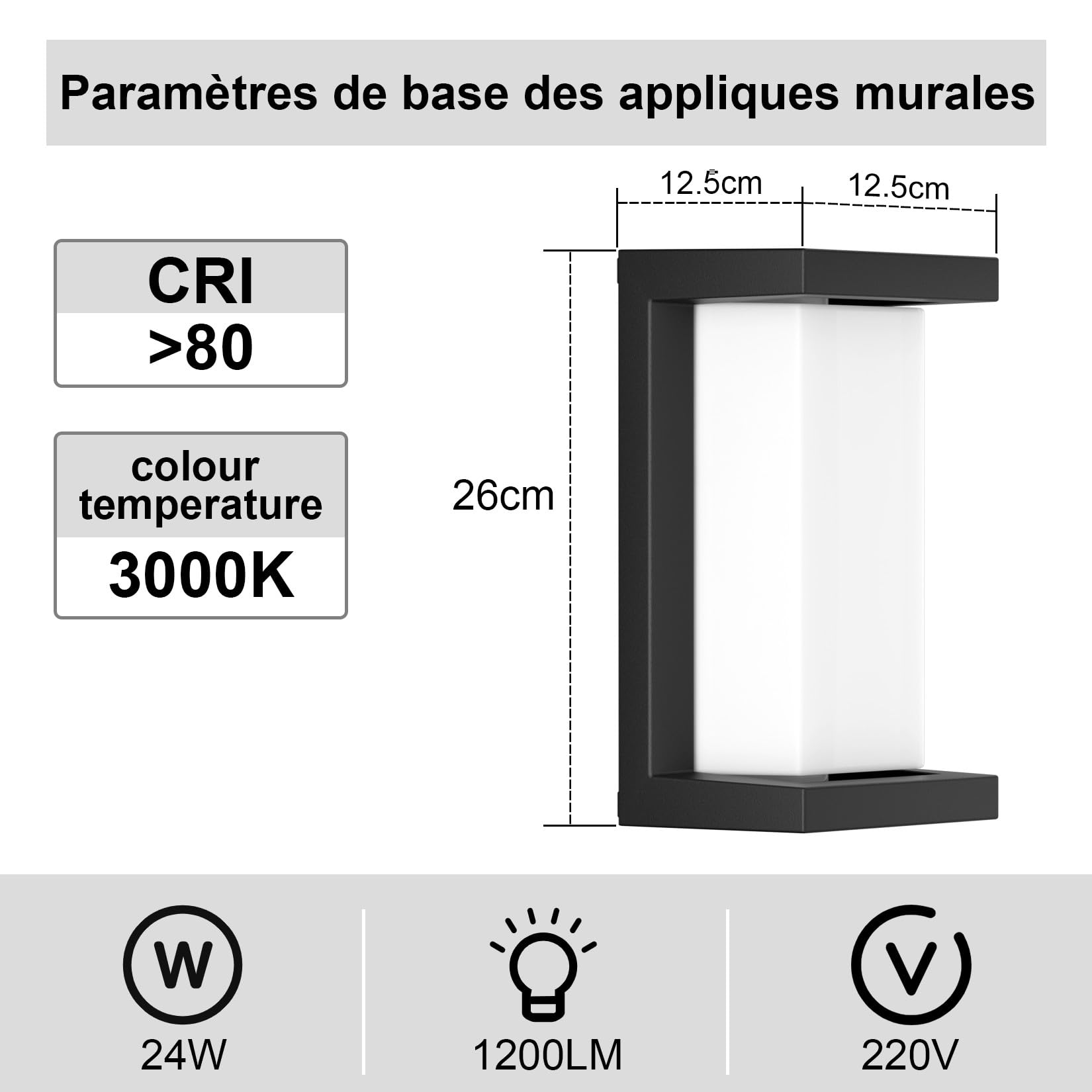 Klighten 2 Piece 24W LED Extérieur Applique Murale, IP65 Lampe Mural Noir