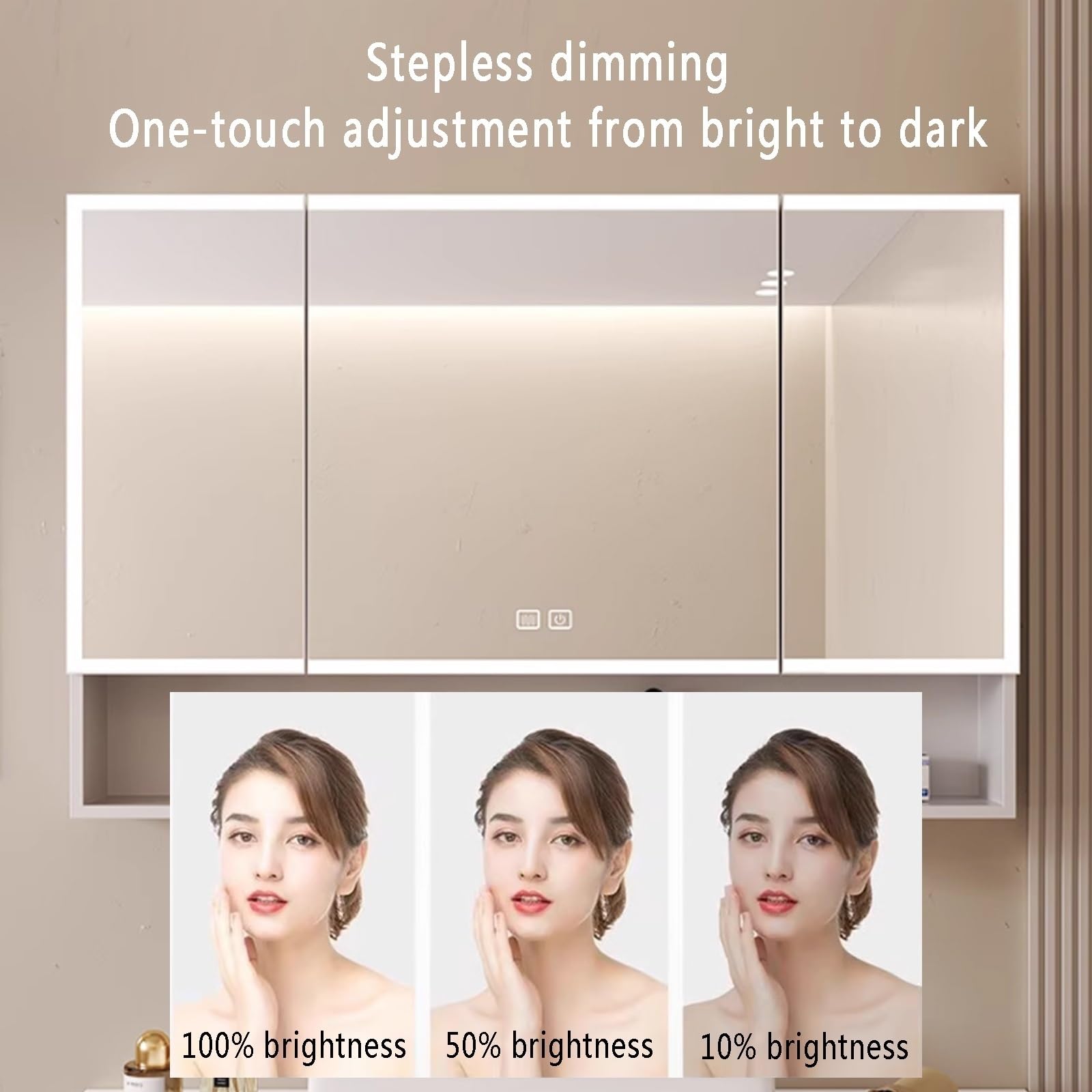 Inteligente Armarios Espejo de baño con led luz,Armario con Espejo Antivaho de Maquillaje baño,Armario de Pared Rectangular Antivaho con Estantes de Almacenaje,Interruptor Táctil,Agujero de papel(Gray