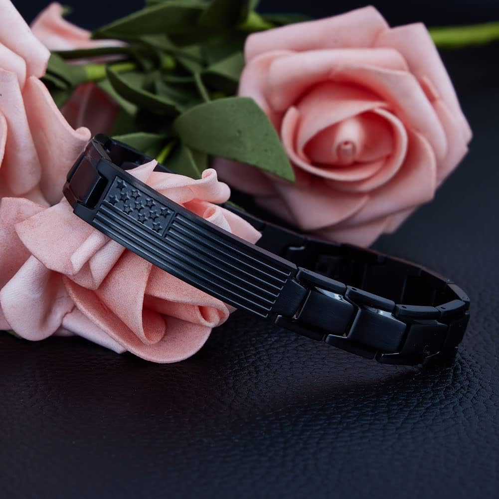 Wolentty American Flag Bracelet Engraved Inspirational Bible Verse Link Bracelet Gift for Men