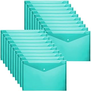 Muka 20 carpetas de plástico transparente para archivos, bolsa de documentos con botón a presión, tamaño A4/carta para oficina, color verde