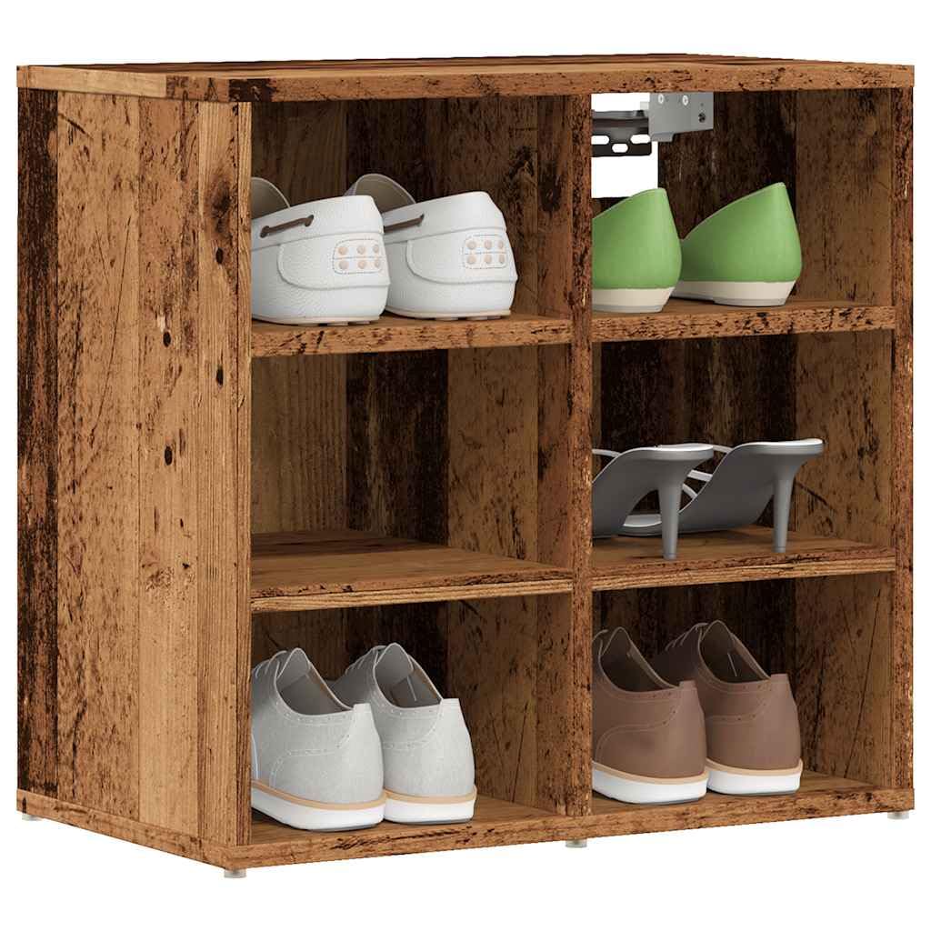 Zapatero de madera vieja con acabado artesanal y diseño robusto de 52 cm