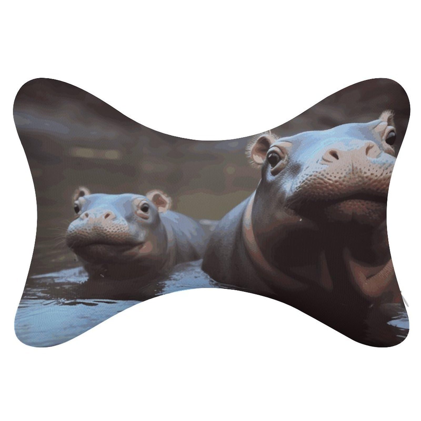 JTREHY Baby Hippos Car Neck Pillow Dog Bone Shaped Travel Neck Headrest Back Chiropractic Car Support Pillow Adjustable Strap Sofa Lounge Chair Head Pillows for Car Seat