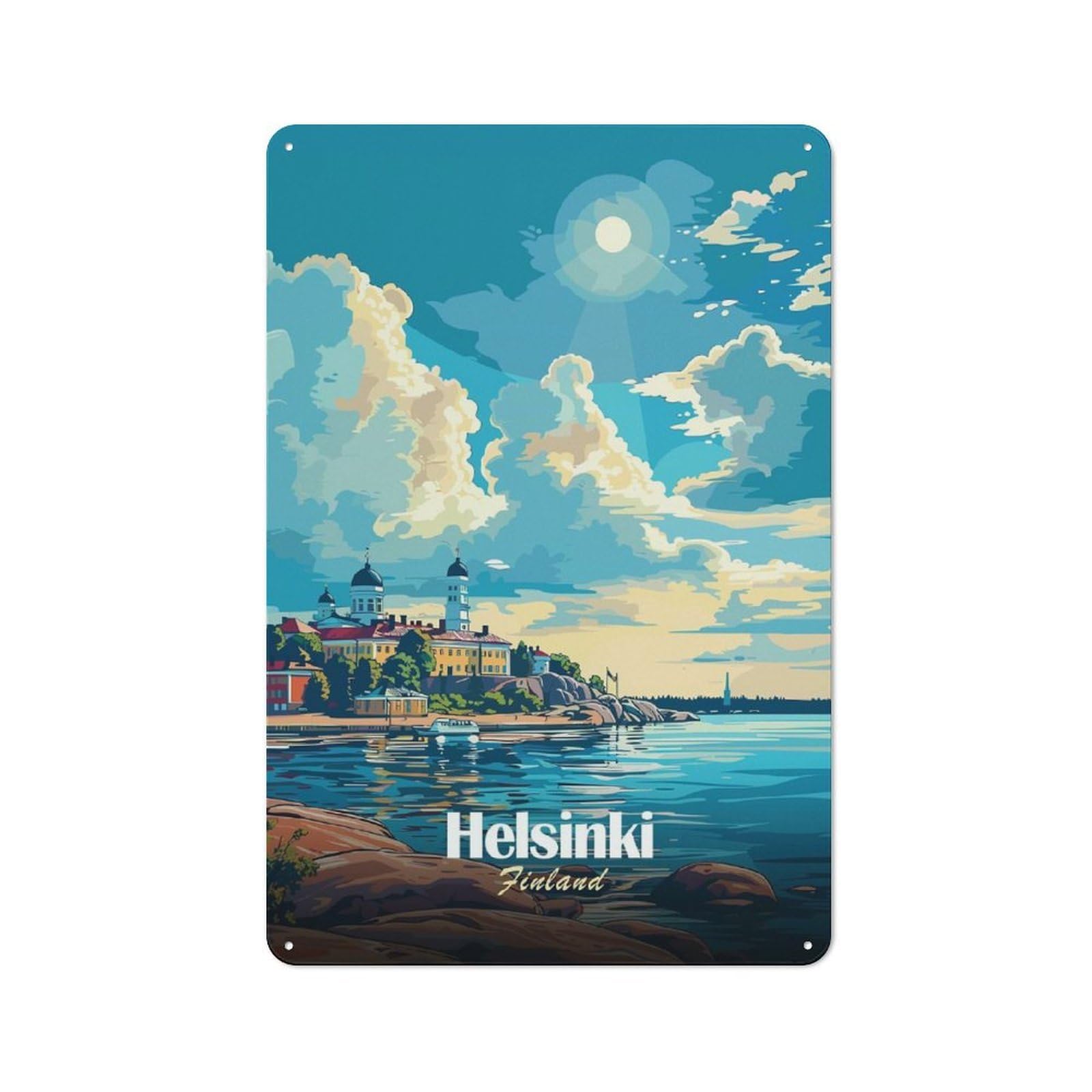 Junmoney Style-2 Helsinki Finland Travel (2) Vintage Metal Wall Decor 30X20cm, Garden Room Metal Sign For Patio Bar, Workshop, Shed Or Kitchen