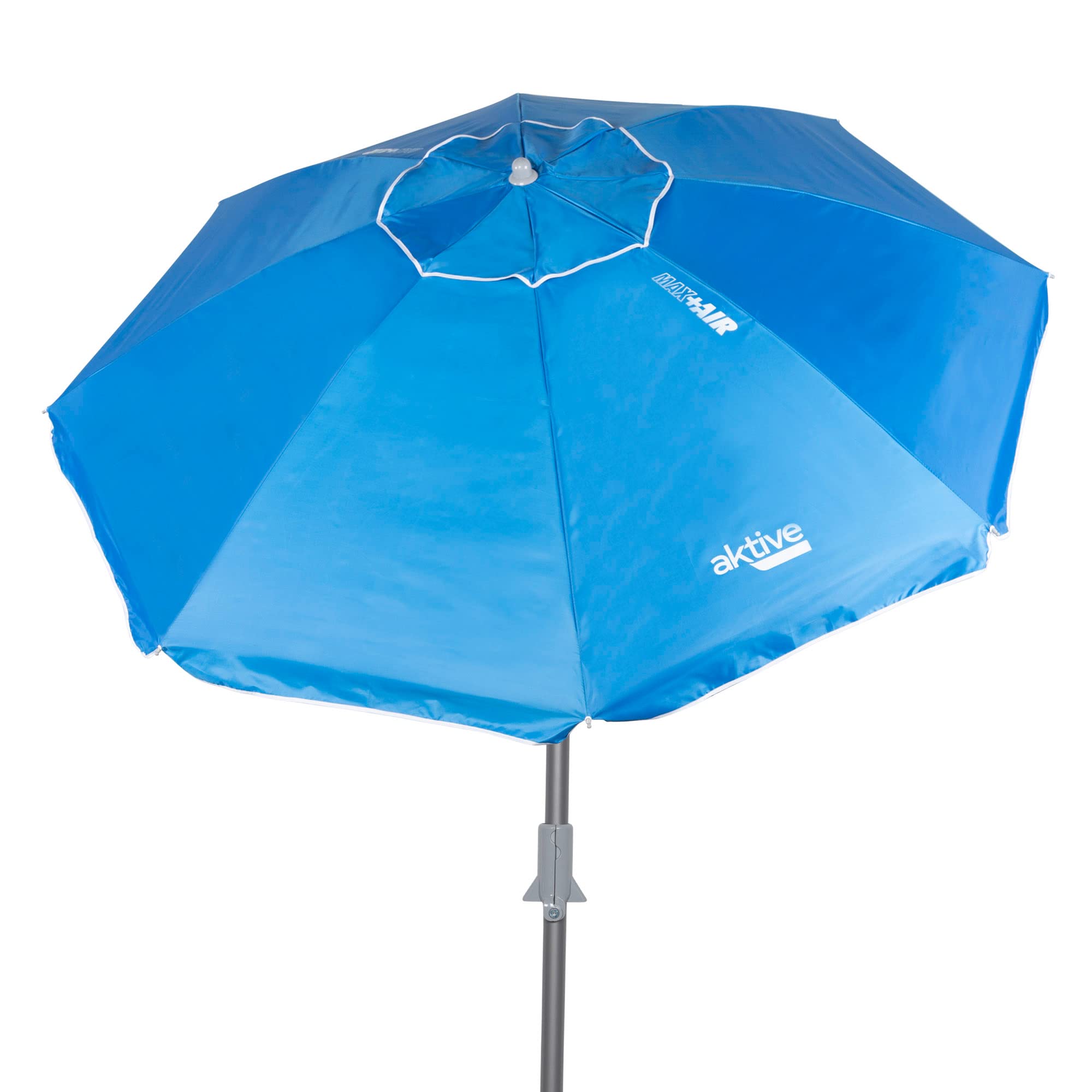 AKTIVE 62273, Sombrilla playa anti viento plegable azul Ø200, Con revestimiento plateado y protección UV 50, paravientos playa, sombrilla parasol grande, parasol playa, sombrillas para playa