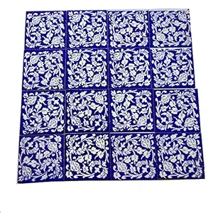 Shiv Kripa Blue Pottery Floral Kitchen & Washroom Decorative Ceramic Mosaic Handmade Kitchen Washroom Tile Tabletop Interior Exterior Flooring Wall Tiles 3 x 3 Inch Set of Tiles (Blue & White)