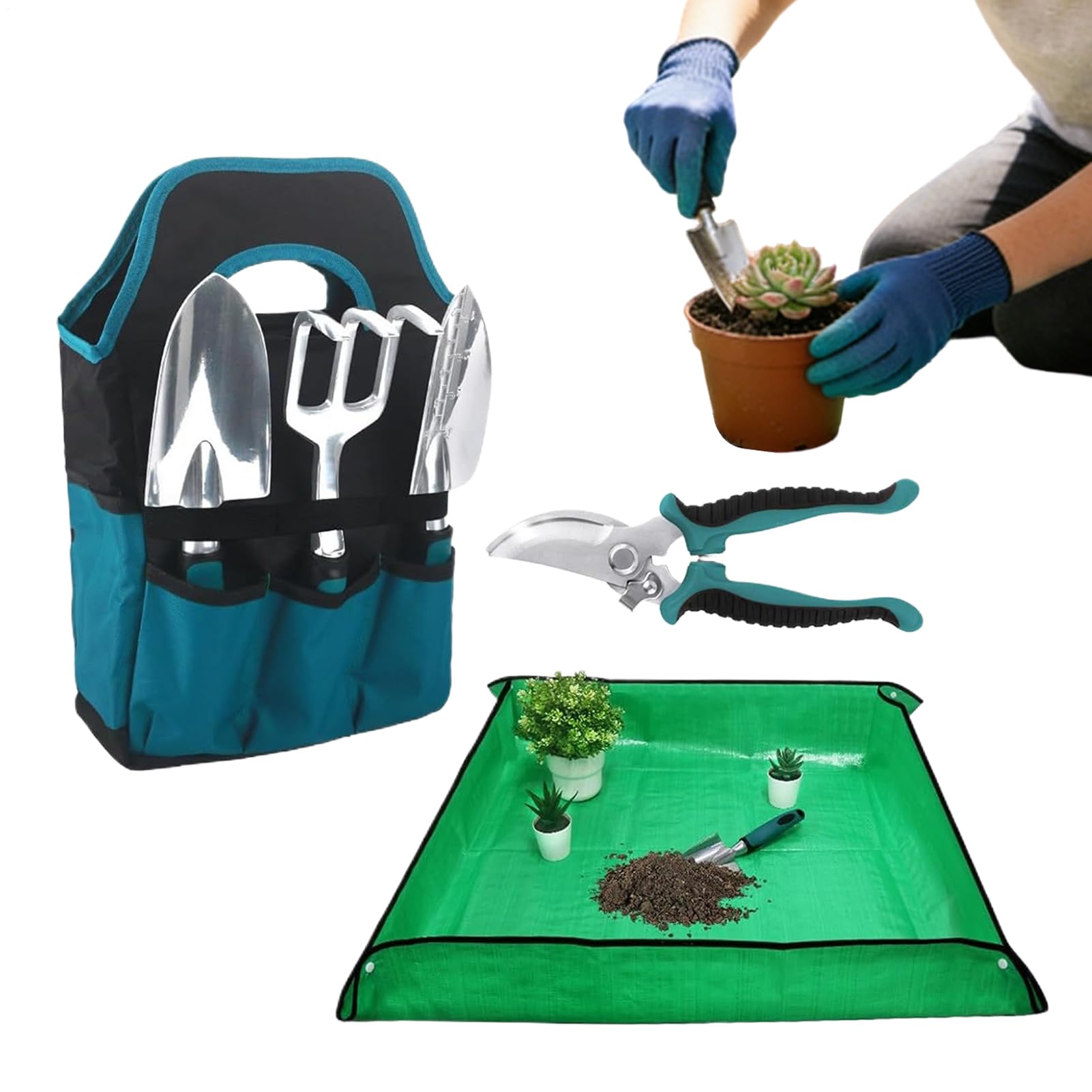 Set di attrezzi da giardinaggio in lega di alluminio, robusto e portatile | Forbici e palette, accessori a mano per aiuole di fiori, piante, bonsai e cura degli interni