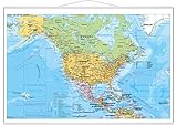  Nord- und Mittelamerika politisch mit UNESCO-Welterbestätten - Wandkarte mit Metallbeleistung NEUE AUFLAGE: mit UNESCO-Welterbestätten, Großformat