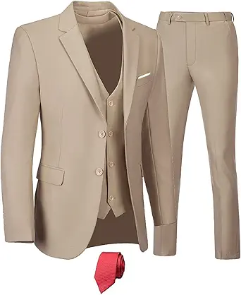 Furuyal Men's Suits 3 Piece Slim Fit Suit Set,Two Button Wedding Business Tuxedo Solid Blazer Jacket Vest Pants with Tie