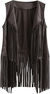 Women's Tassel Sleeveless Vest 70s Open-Front Vintage Tops Hippie Faux Suede Fringe Jacket Cardigan