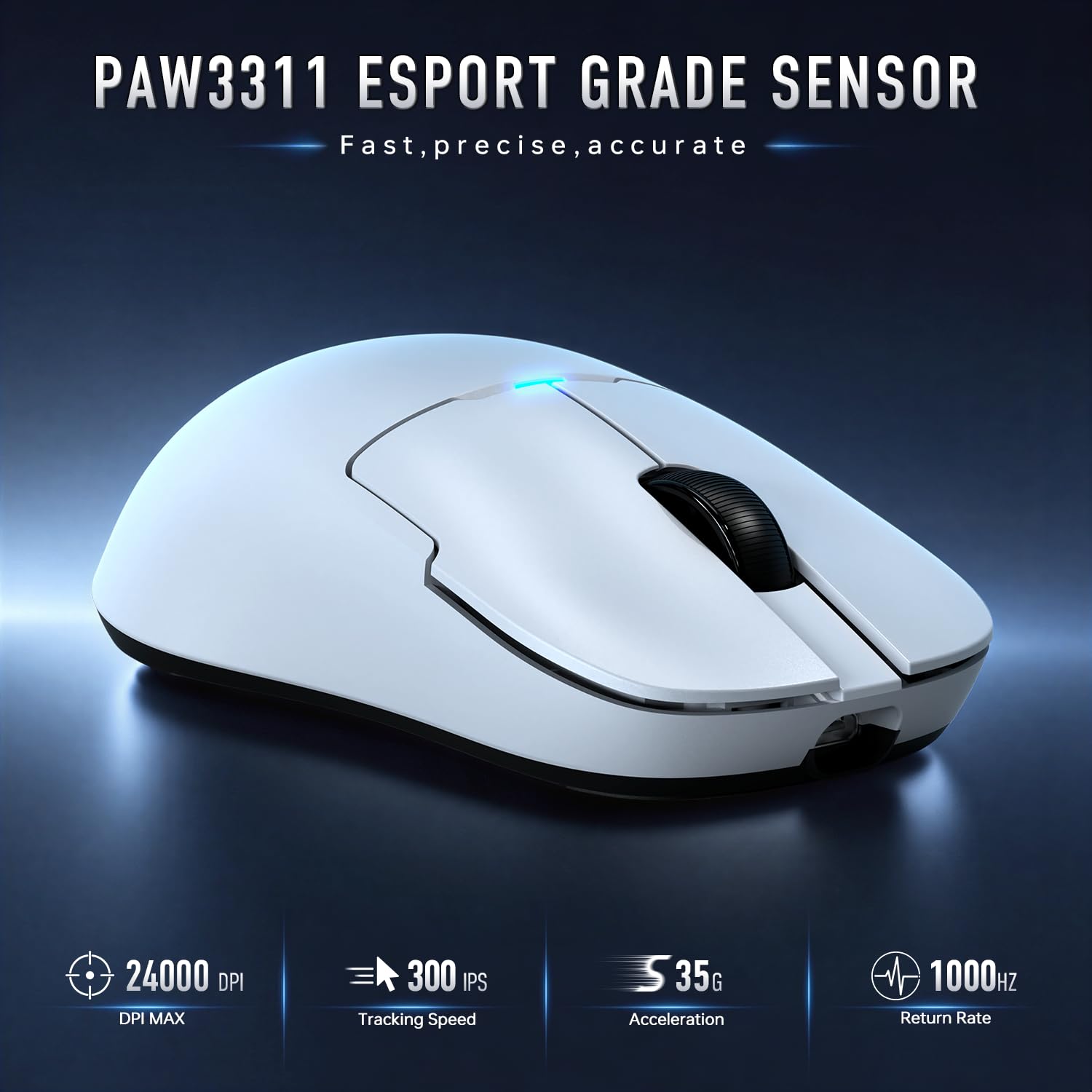 FREEWOLF x A.JAZZ AJ159P MC PRO Mouse da Gaming Wireless, Dock di Ricarica Magnetico con Schermo TFT, Ultra-Leggero 57g, Sensore PAW3311, 24000 DPI, BT/2.4G/USB-C, 20M Click, per PC/MAC (Bianco)