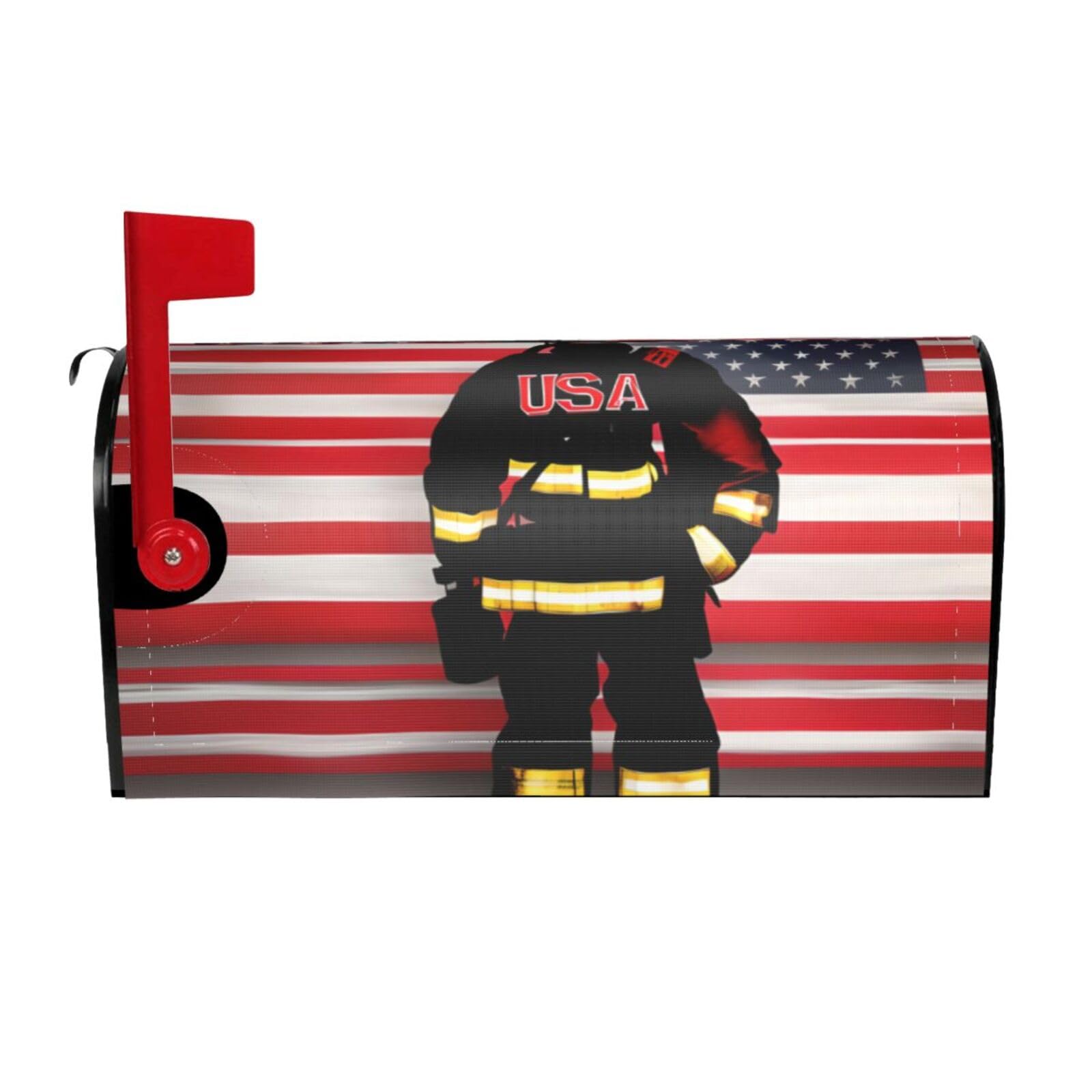 Red Stripe Firefighter Usa Flag Print Mailbox Cover Wraps Post Letter Box Cover Decor For Outside Garden Yard Farmhouse Home
