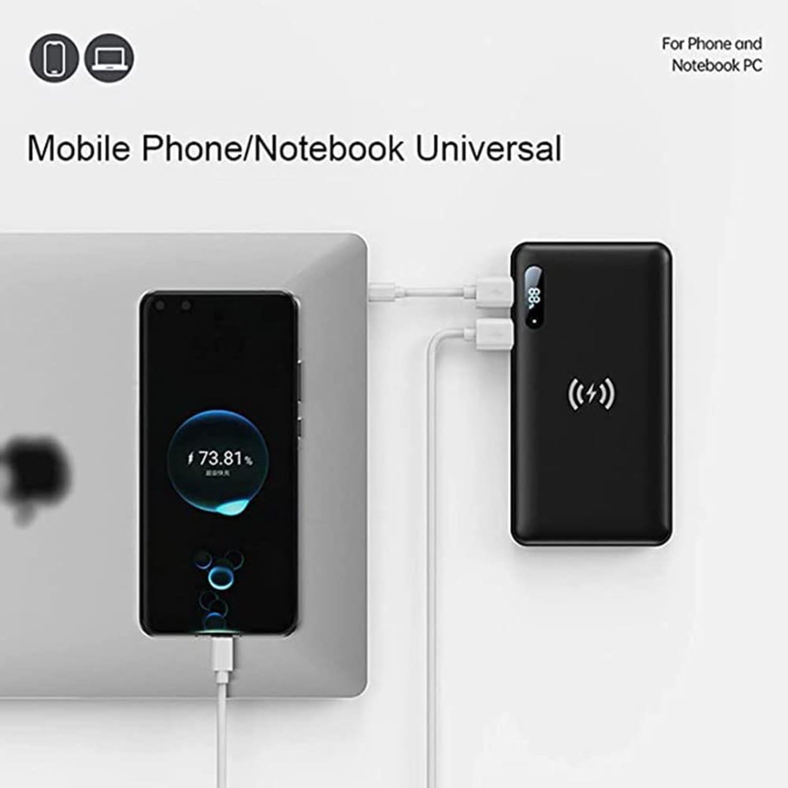 Power Bank, Caricabatterie Portatile Wireless, Power Bank, 50000 mAh, 15 W, Ricarica Wireless Rapida, 65 W, Caricabatterie per Telefono PD Type-C, Ricarica Rapida QC 4.0,Nero