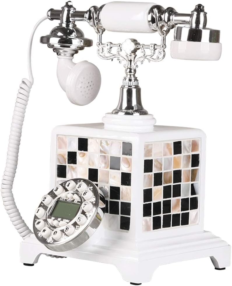 Vintage Landline Telephone Decorative Home Phone for Bedroom and Living Room with Caller ID and Hands-Free Function Shell and Mosaic Design Color A