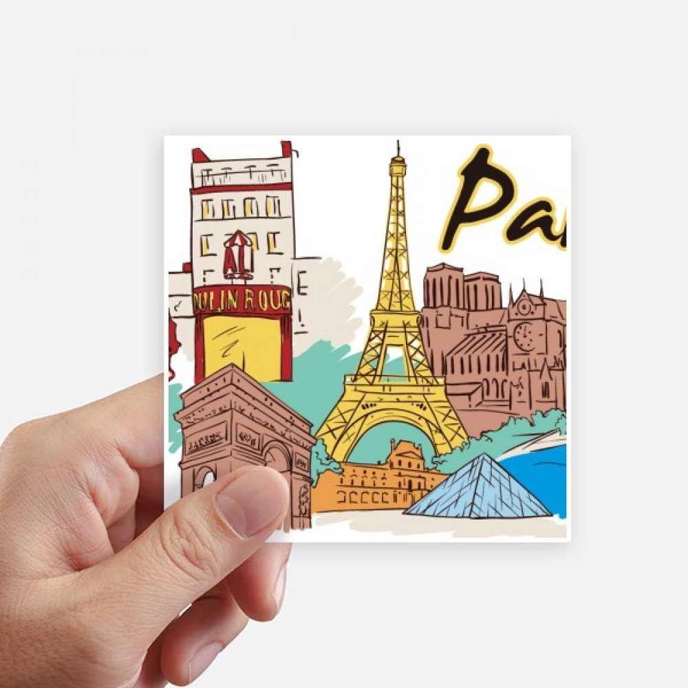 Autocollant aquarelle Tour Eiffel de haute qualité sticker carré multicolore pour mur