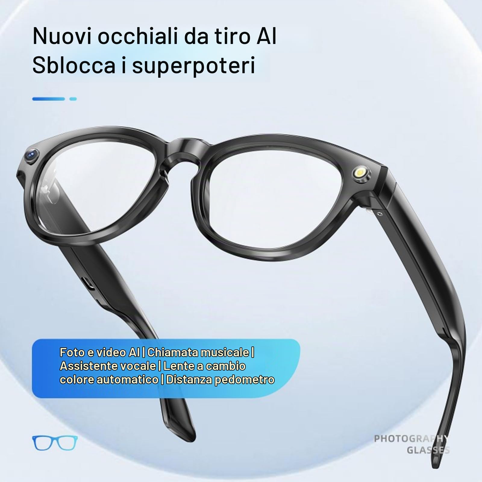 Occhiali Con Videocamera, Occhiali Video Con Lenti Fotocromatiche, 2MP HD Occhiali Intelligenti, Occhiali Sportivi Per Esterni Con Videocamera E Registrazione, Occhiali Indossabili