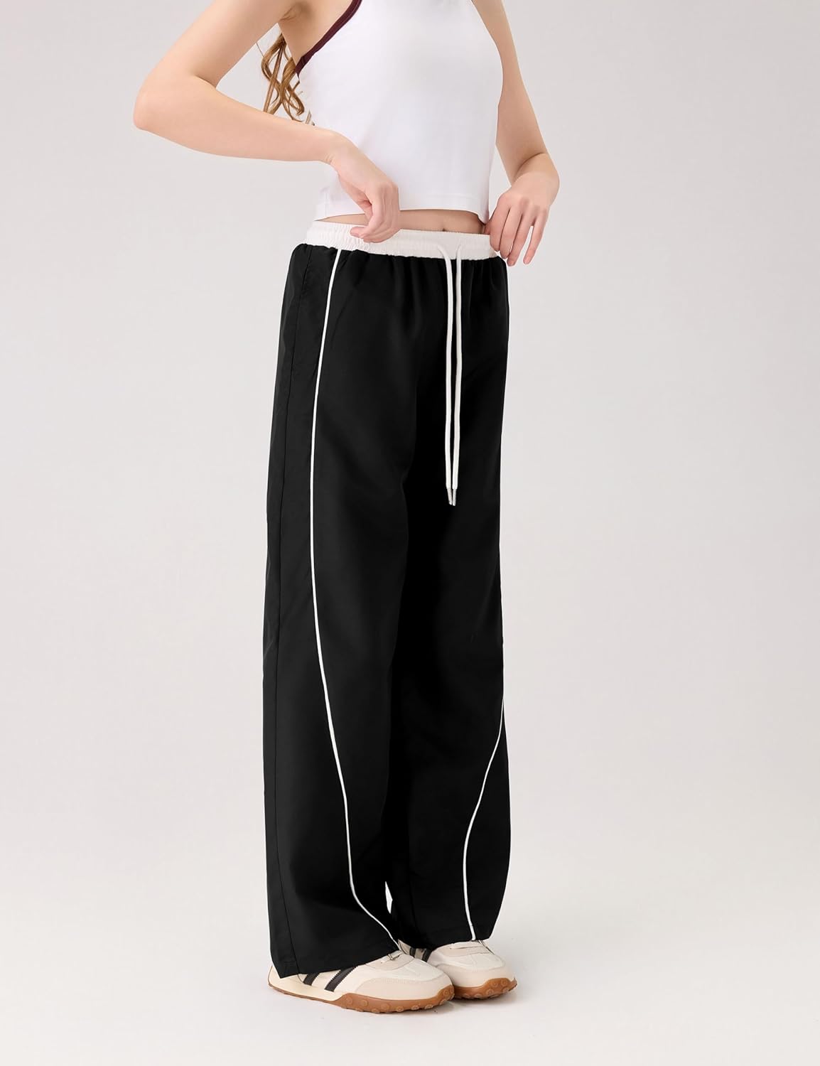 Womens Parachute Pants Y2K Baggy Wide Leg Pants Cargo Sweatpants Drawstring Waist Hiking Jogger Pants Trousers - Image 6