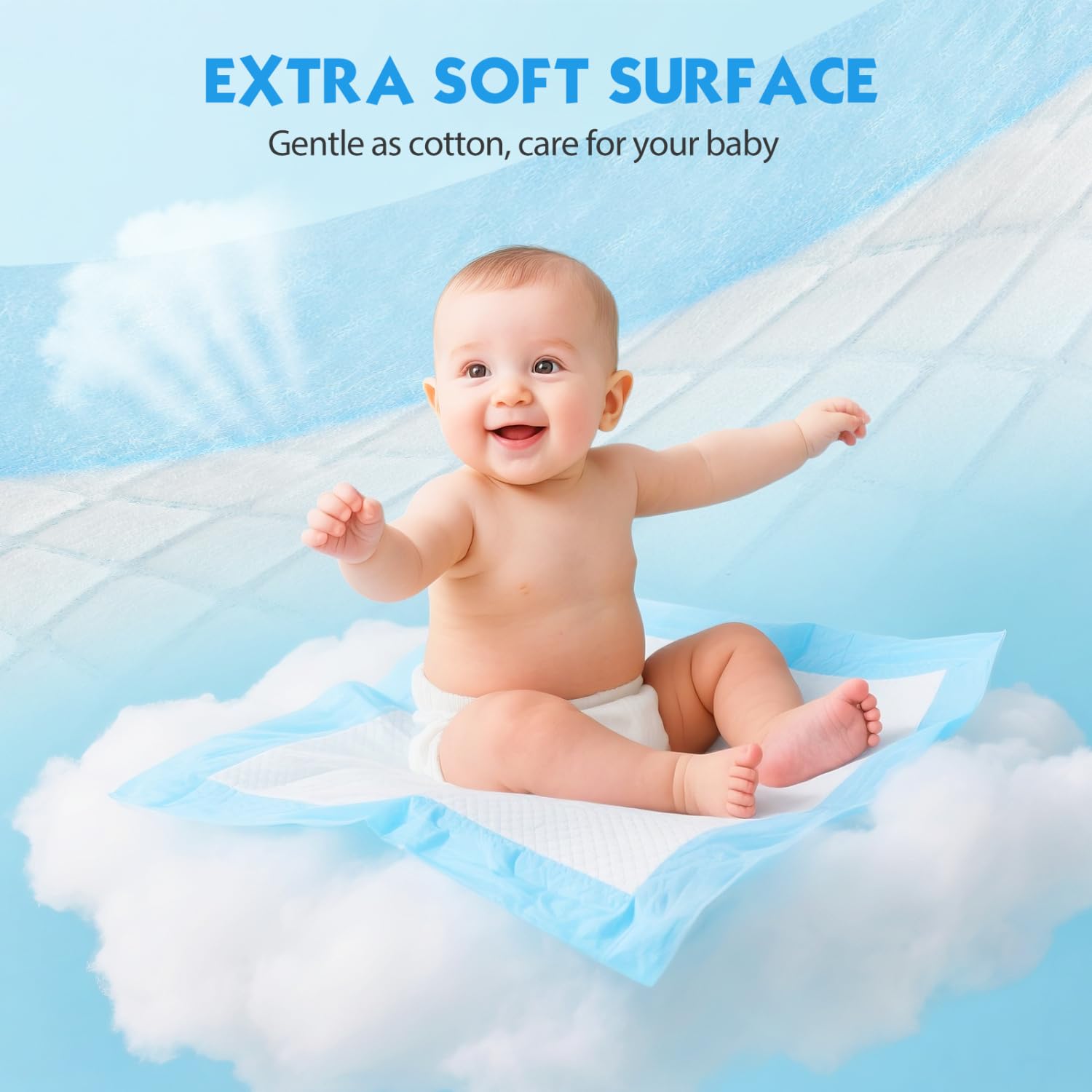 Nobleza Wickelunterlage Einweg Baby Wickelauflage 100 Stück Inkontinenzunterlagen Unterwegs 90x90cm Weich im Griff, Saugstark und Auslaufsicher für Wickeltische und Babybetten