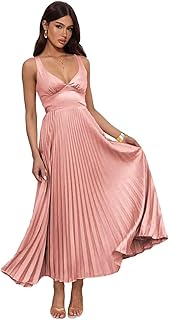 Pleated Satin Bridesmaid Dress V-Neck Formal Party Dresses for Women GR009
