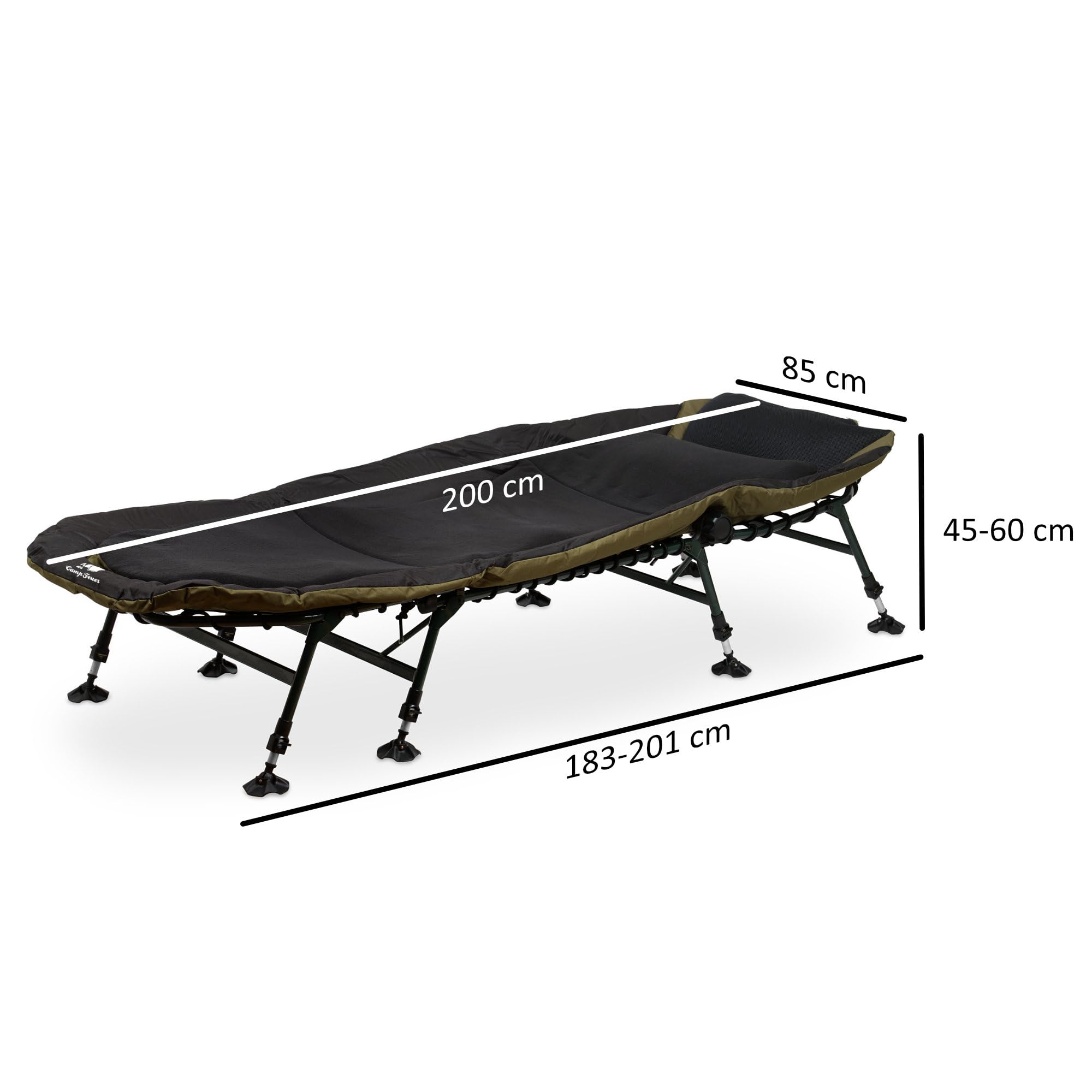 CampFeuer Karpfenliege XXL 210 x 85 x 45-60 cm | höhenverstellbare und stabile Karpfenliege mit 8 Beinen | faltbares Feldbett, Campingbett, Karpfenliegen, Feldbett bequem, gepolstert