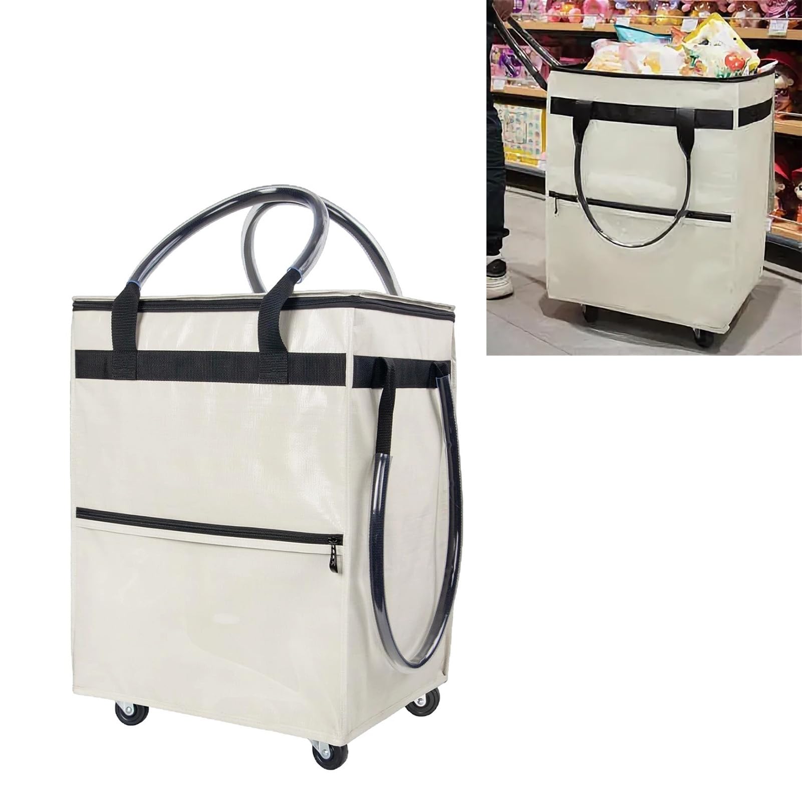 RIZGHWOY Borsa di Drogheria Riutilizzabile su Ruote Carrello della Spesa Portatile a Prova di Carrello Pieghevole per Campeggio in Palestra da Viaggio (WHITE)