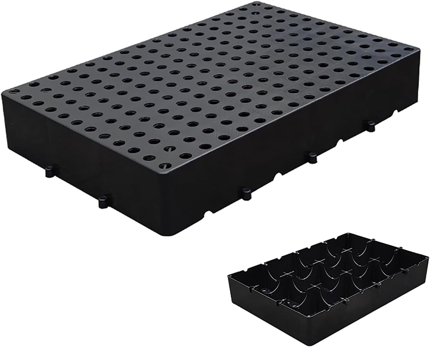 Plastic Pallets, Drainage Interlocking Floor Tiles, Modular Cushion, Waterproof Ventilated Grid Design for Basement, Garage & Warehouse Storage(Black,60x40cm/24x16in)