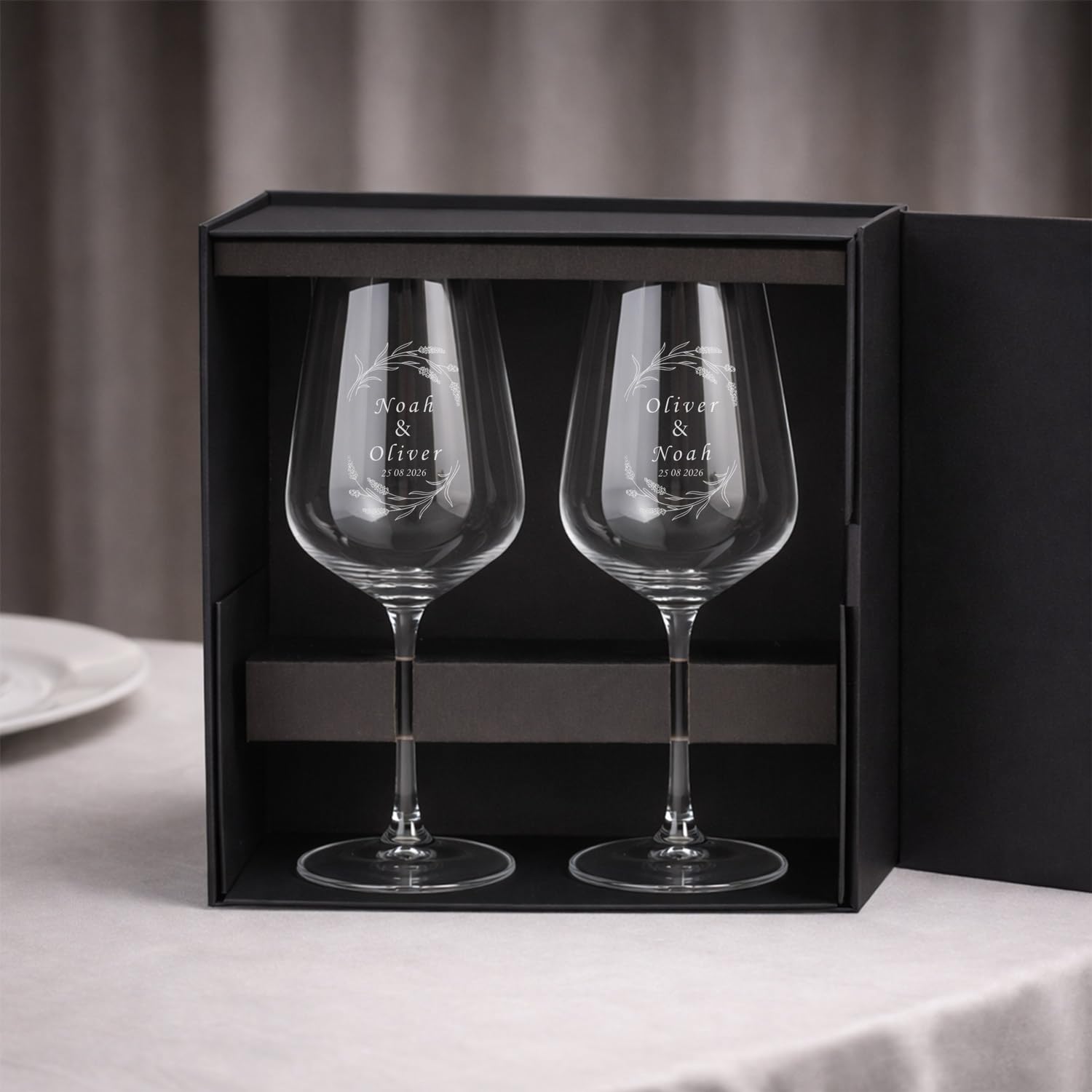 Wanapix | Copas de Vino Personalizadas | Copa de Cristal Grabada para Vino | Con Nombre o Texto | Cristal de Bohemia | Regalo Bodas | Flowers