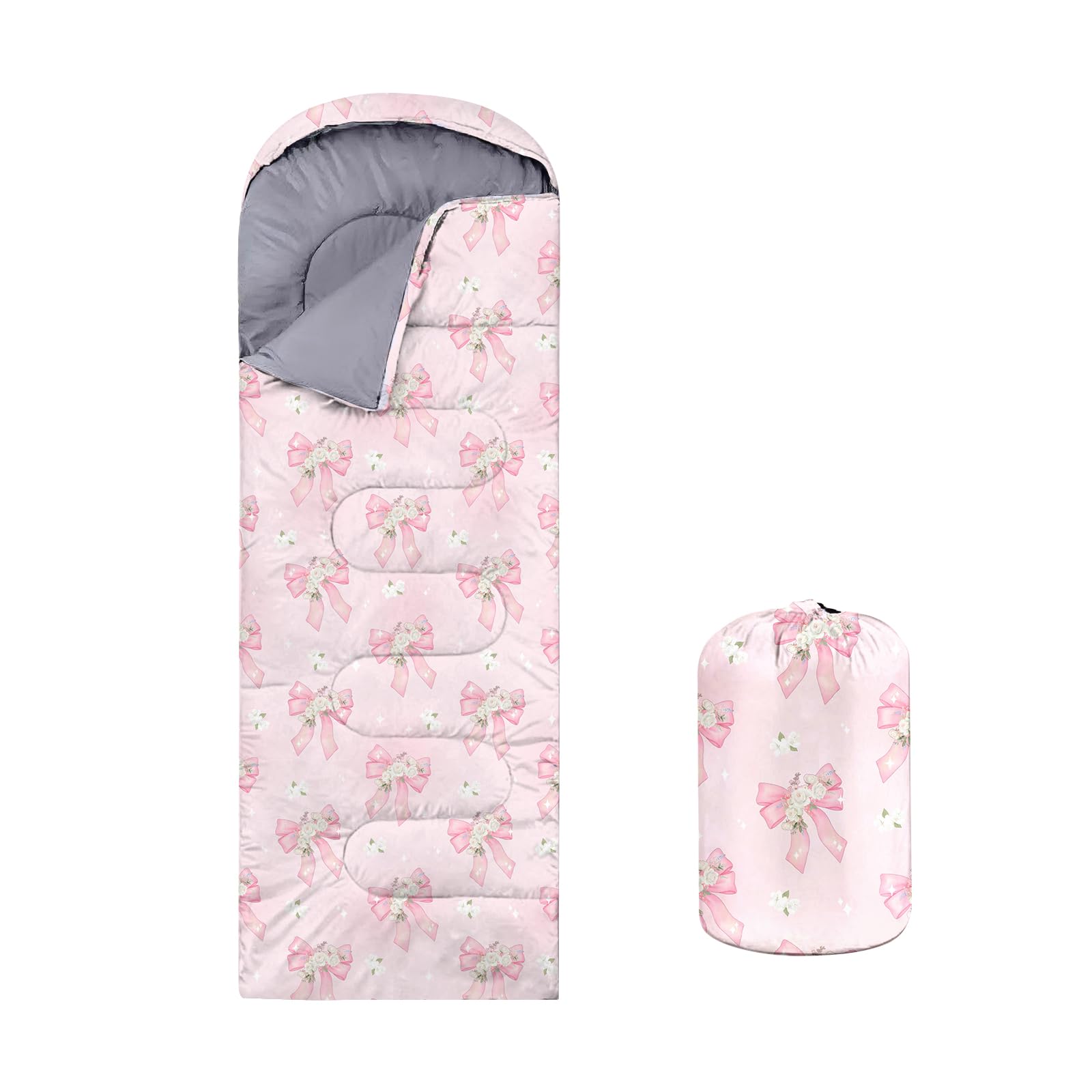 Bow Sleeping Bags for Adult, Rollable Sleeping Bags and Compact with Compression Sack, Slumber Bags for Outdoor, Camping and Travel