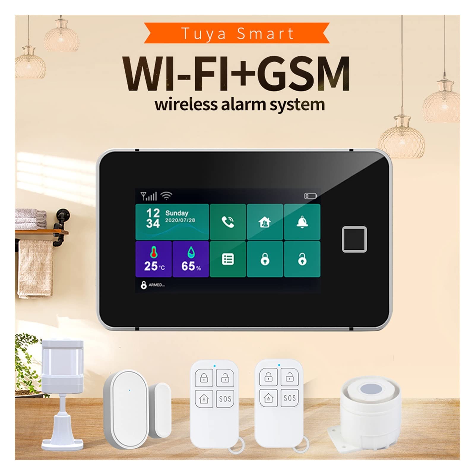 Sistema di Allarme di Sicurezza Domestica, G60 Tuya gsm di Allarme Sicurezza Impronta Digitale Armato Temperatura umidità Display 433 MHz Wireless Smart Home Antifurto(G60-E Set)
