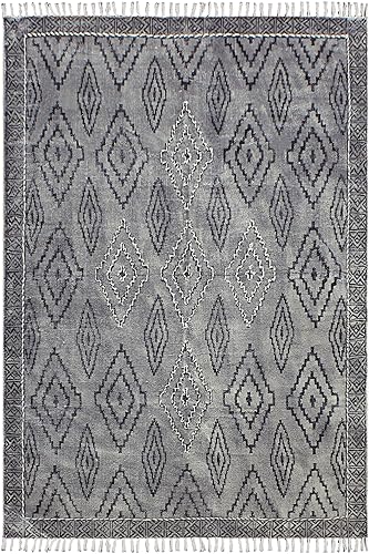 Tapis rectangulaire en coton Dhurrie anti-poussière gris et noir pour sols faciles à nettoyer - 2