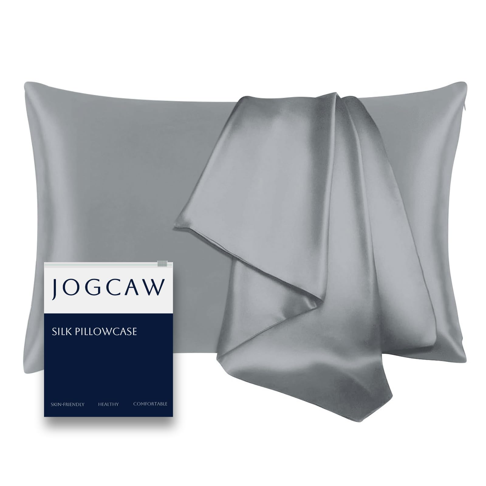 Jogcaw Silk Pillowcase for Hair and Skin, Soft Breathable Smooth Cooling Mulberry Silk Pillow Case, Both Sides Grade 6A Silk Pillow Covers with Hidden Zipper (Gray-1pc, King)
