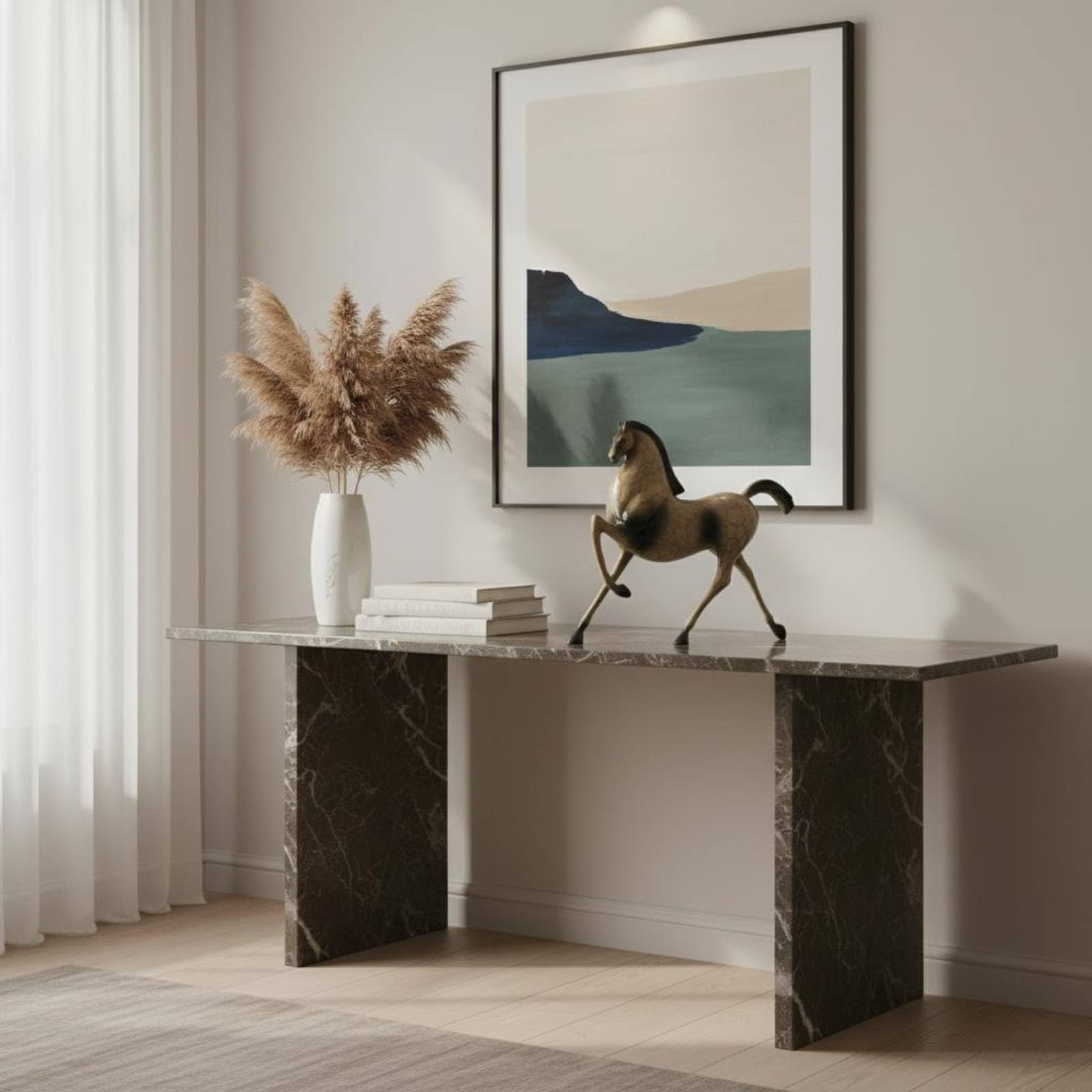Statua Cavallo Decorativa Scultura Cavallo Ornamento Tavolo Figura Cavallino Soprammobile in Alluminio con Design Dinamico E Fascino Raffinato Adatta a Consolle Mobile TV Studio Libreria