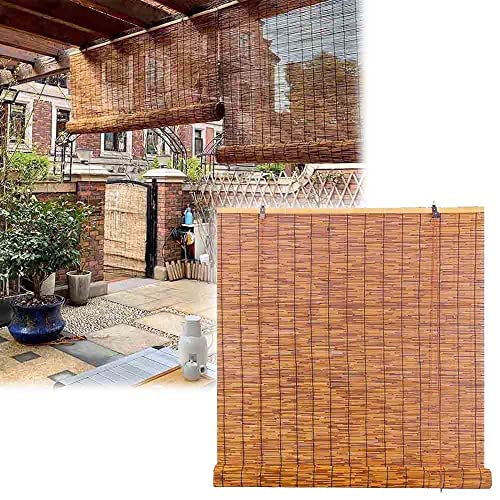 Brown Bamboo Shades Blinds Cordless Roman Window Shades Breathable Natural Reed Curtain For Patio Balcony Pavilion Tea House, Easy To Install #TOP11