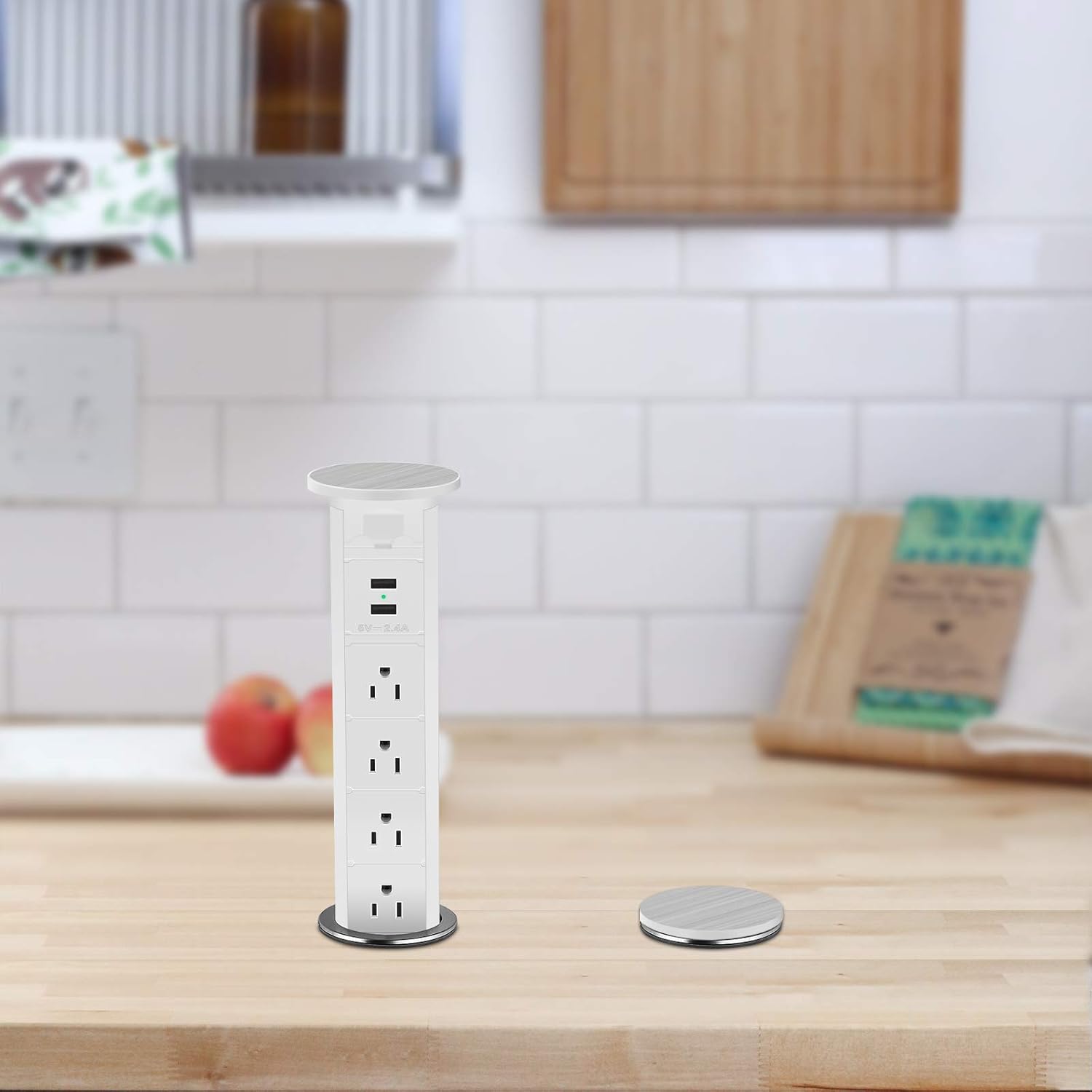 Hot Deals Pop Up Outlet for Countertop, Electric Pop Up Power Strip for Kitchen Counters, 2-3/8inch Grommet Outlet, Pop Up Power Center with 4 Outlet and 2 USB Ports.