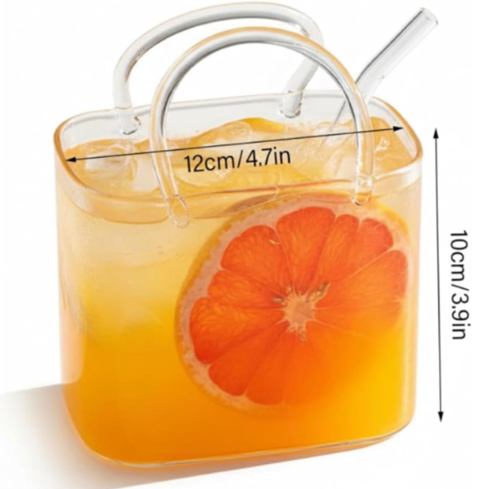 Borsa in vetro per bevande, 760 ml, bicchiere a forma di borsetta con cannuccia e manico, bicchieri creativi da cocktail per vino e bevande, regalo unico fatto a mano per donne (6 pezzi)