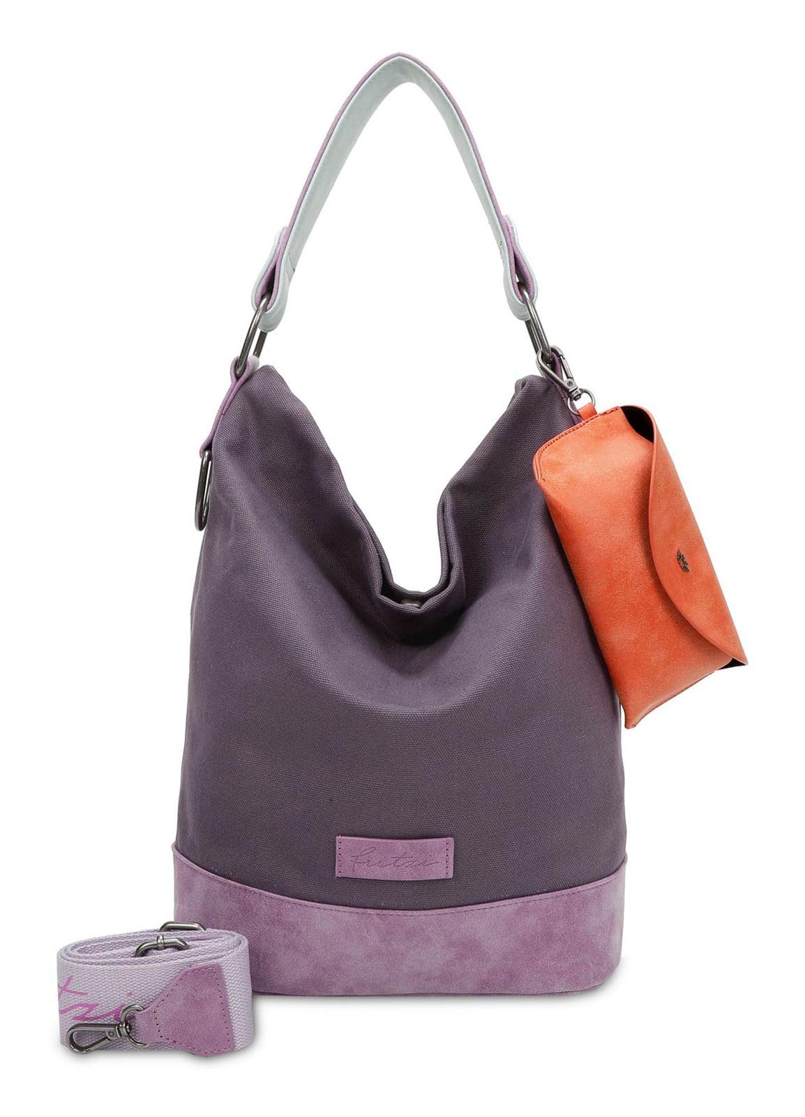Fritzi Izzy07 Olga Canvas Hobo Baumwollmix Damen Umhängetasche City Beach vegan abnehmbares Brillenetui Schultergurt 37 x 27 x 17 cm, Schwarz – Rosa – Orange – Grün – Blau – Pink – Lila – Mint – Beige