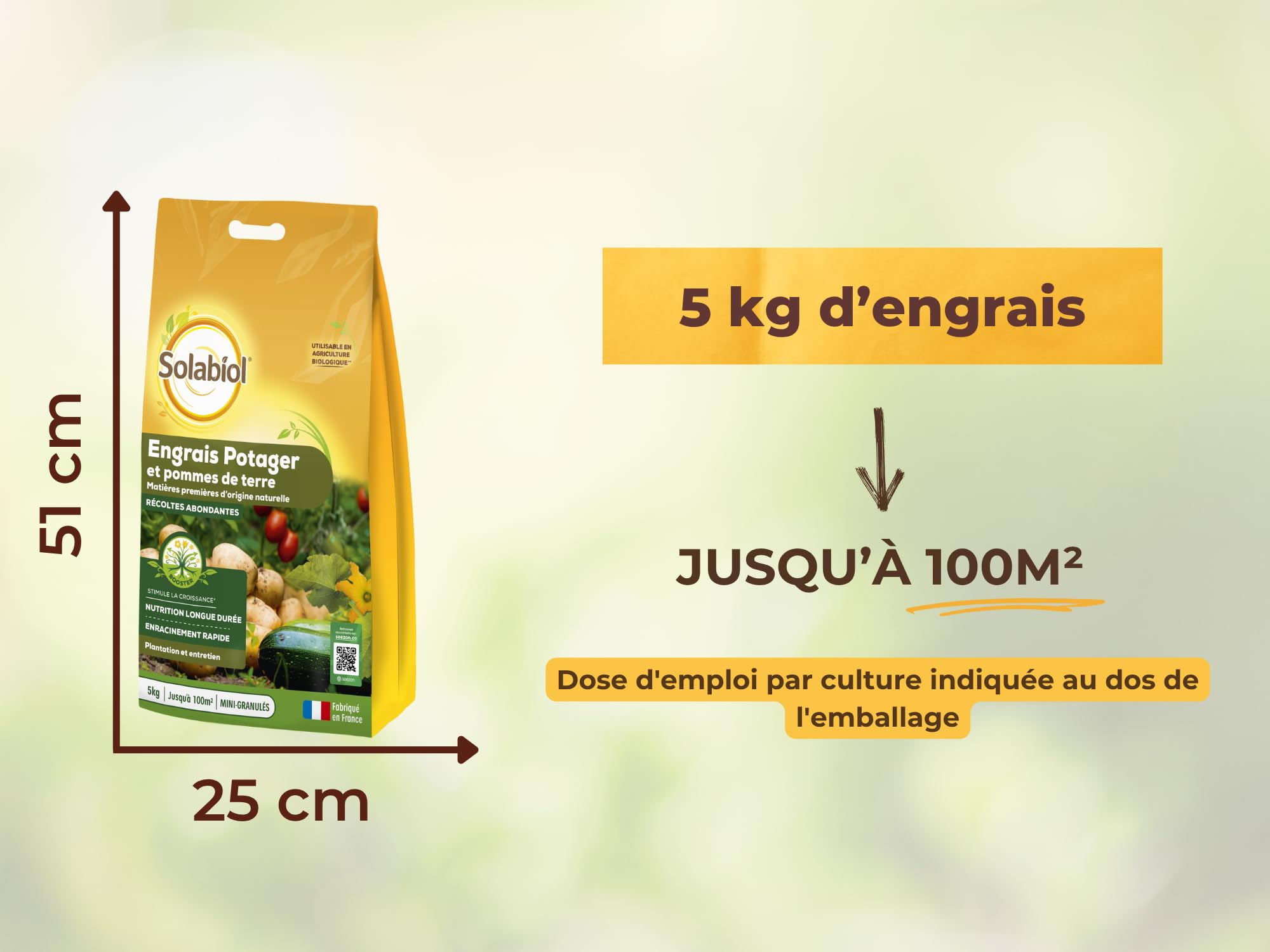 SOLABIOL Engrais Potager - 5Kg - Jusqu'à 100m² - Nutrition Longue Durée - Efficace Pour Tous Les Légumes - Bonifie Le Sol - Utilisable En Agriculture Biologique SOPOTY5B