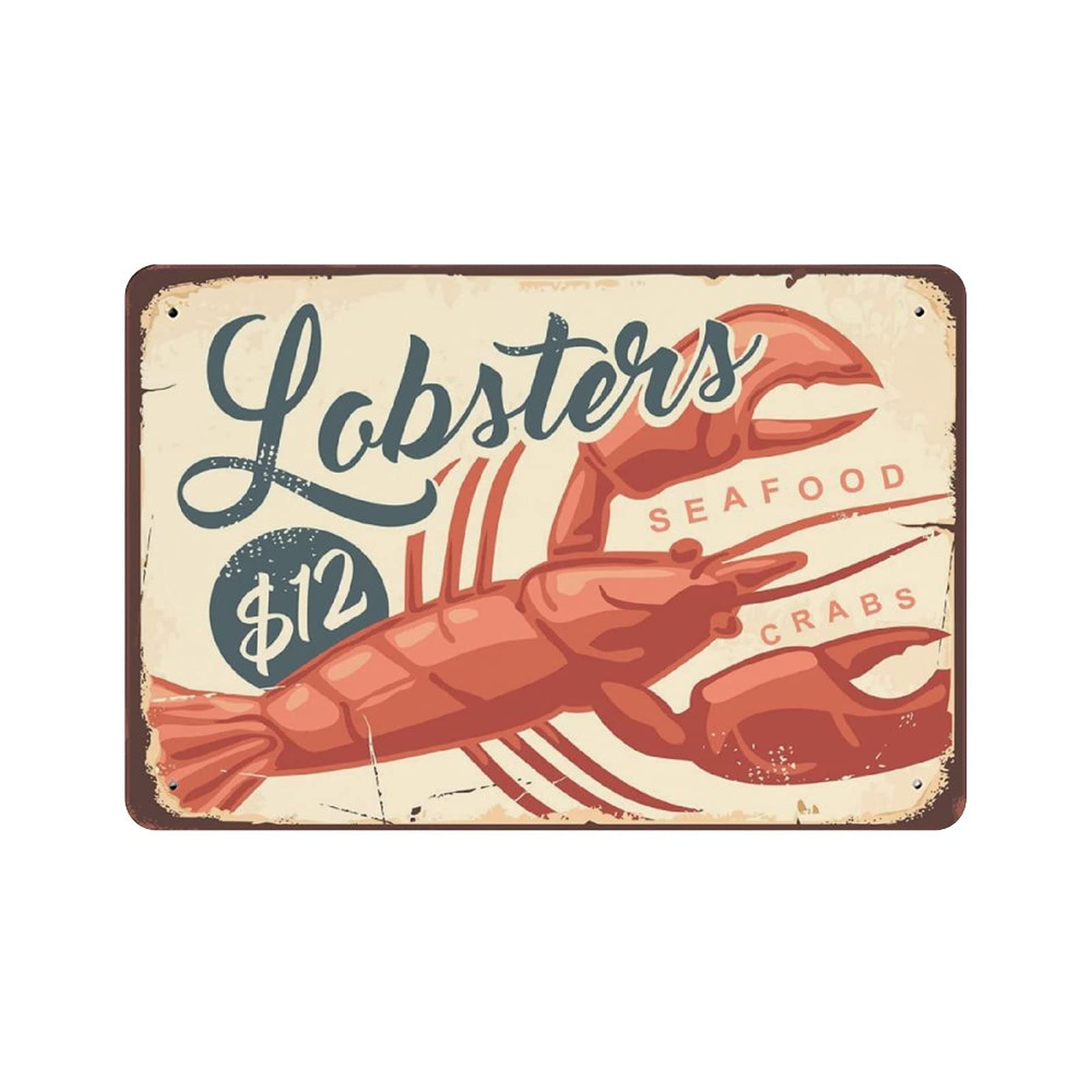 Metal Tin Sign Lobsters And Crabs Seafood Restaurant Vintage Tin Poster Metal Sign Wall Decoration Country Kitchen Home Garage Decor 8"x12"