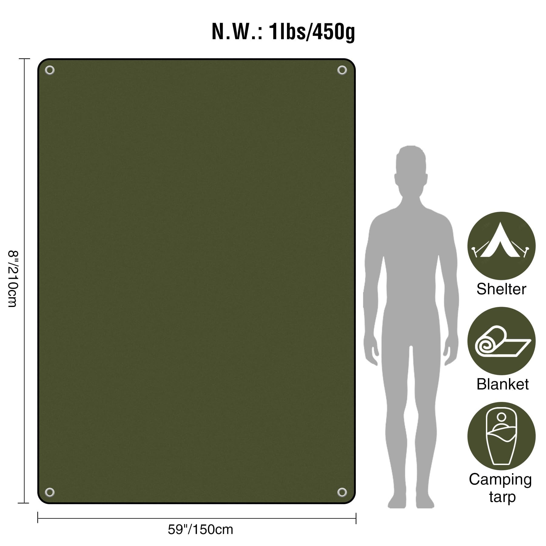 RedSwing Paquete de 6 lonas térmicas de emergencia resistentes al agua, manta de supervivencia aislada para acampar al aire libre, senderismo y refugio de emergencia, color verde