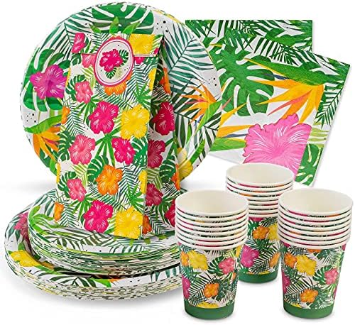 ROYAL MAGNOLIA Tropical Party Supplies - 9 and 7 in Plates, Cups, Napkins, and Favor Bags
