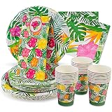 ROYAL MAGNOLIA Tropical Party Supplies - 9 and 7 in Plates, Cups, Napkins, and Favor Bags