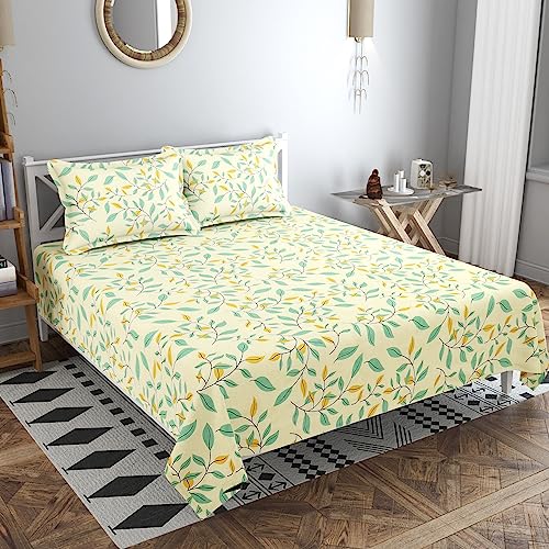 Image of HOMEKART 100% Cotton Feel Double Bed Bedsheet Set | 180tc to 220tc Soft & Breathable with 2 Pillow Covers | Wrinkle Free | for Bedroom & Gifting (Color -Grey & Yellow, 90 x 90 Inches)