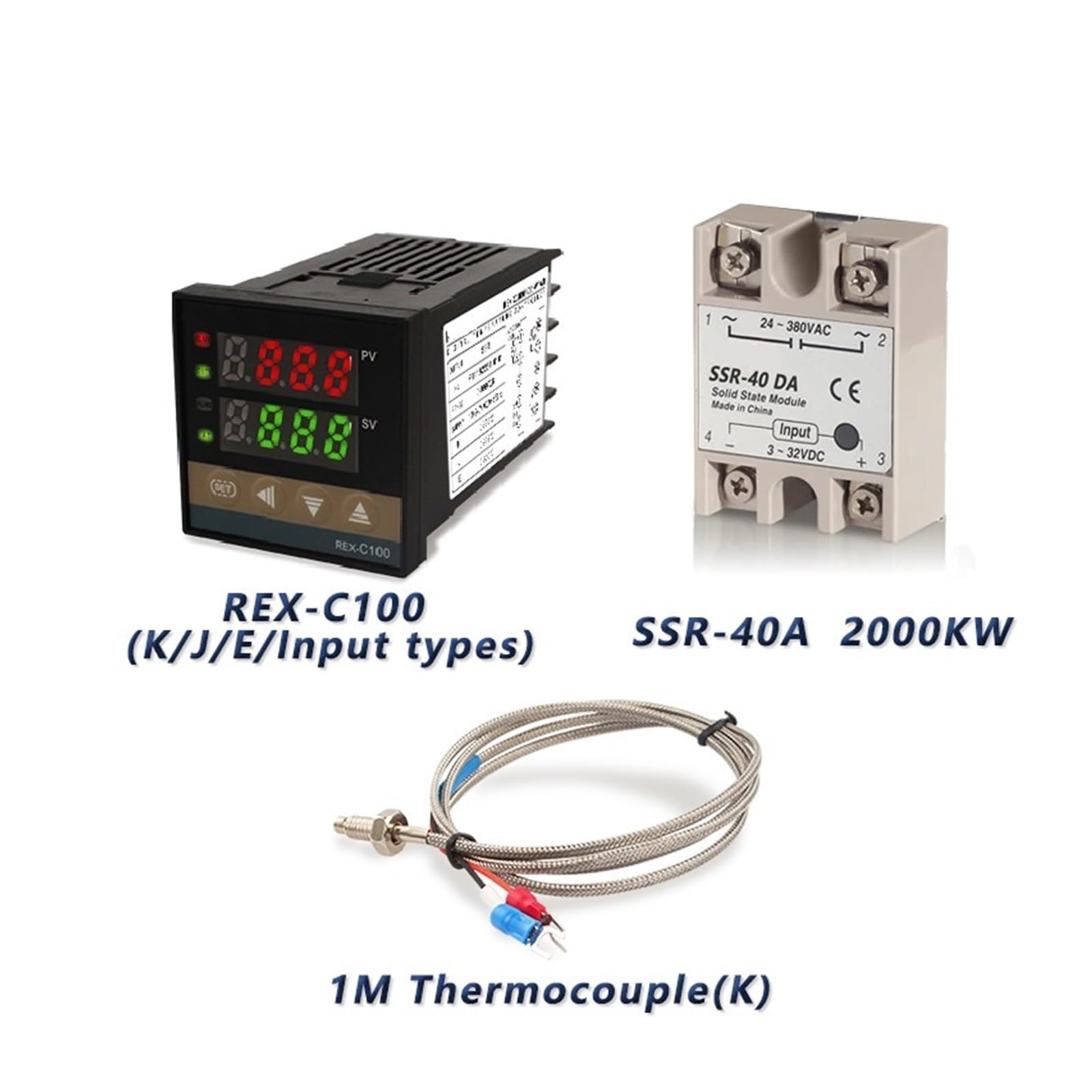 Regulator temperatury REX-C100 PID regulator temperatury 220 V, 400 stopni, cyfrowy termostat, wyjście 40 A, SSR, termopara, typ K(B zestaw 2 wyjścia SSR)